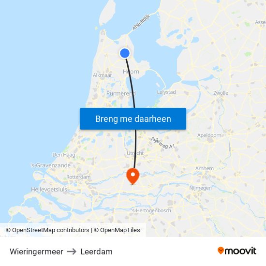 Wieringermeer to Leerdam map