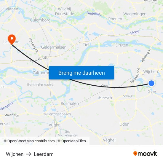 Wijchen to Leerdam map