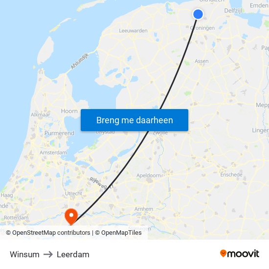 Winsum to Leerdam map