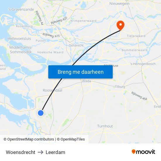 Woensdrecht to Leerdam map