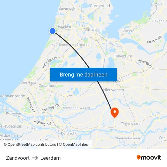 Zandvoort to Leerdam map
