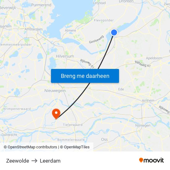 Zeewolde to Leerdam map