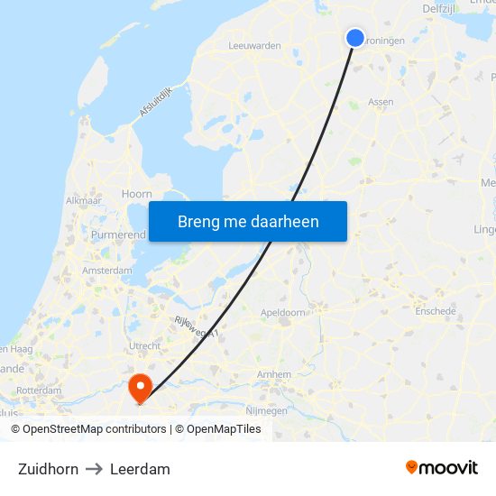 Zuidhorn to Leerdam map