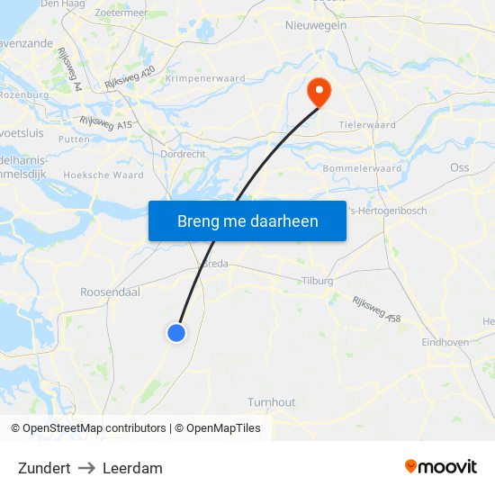 Zundert to Leerdam map