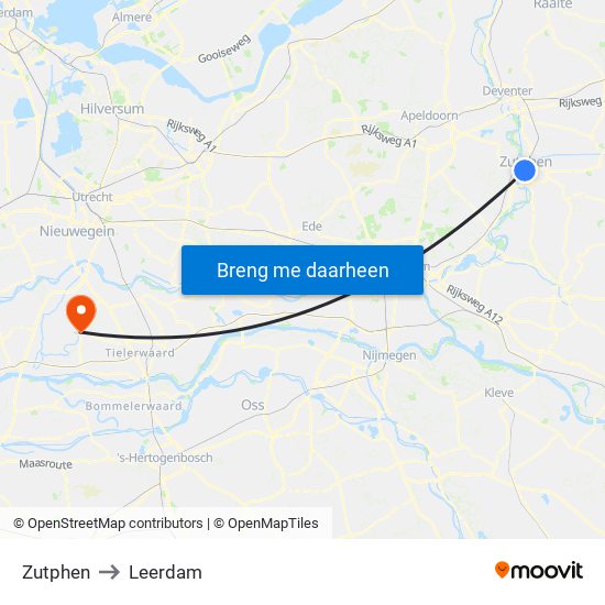 Zutphen to Leerdam map