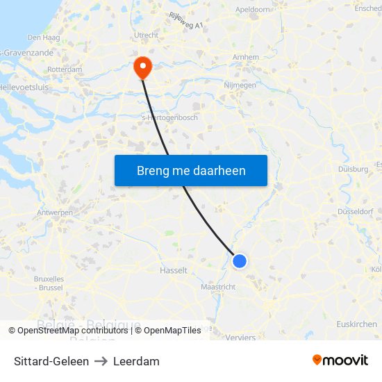 Sittard-Geleen to Leerdam map