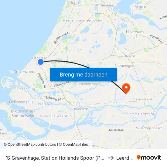 'S-Gravenhage, Station Hollands Spoor (Perron A) to Leerdam map