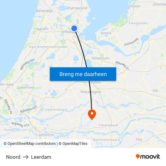 Noord to Leerdam map