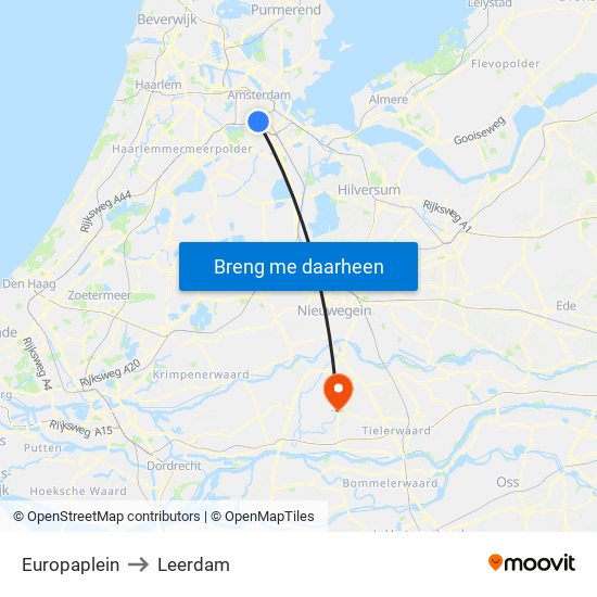 Europaplein to Leerdam map