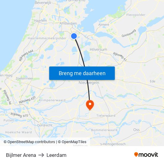 Bijlmer Arena to Leerdam map