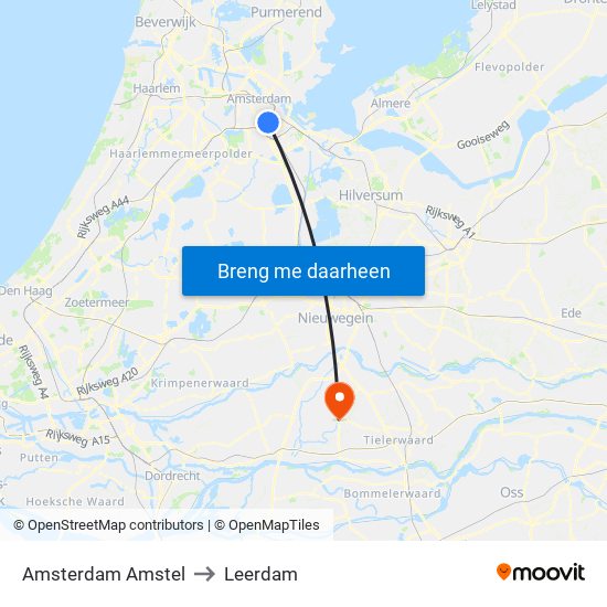 Amsterdam Amstel to Leerdam map