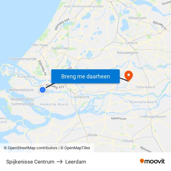 Spijkenisse Centrum to Leerdam map