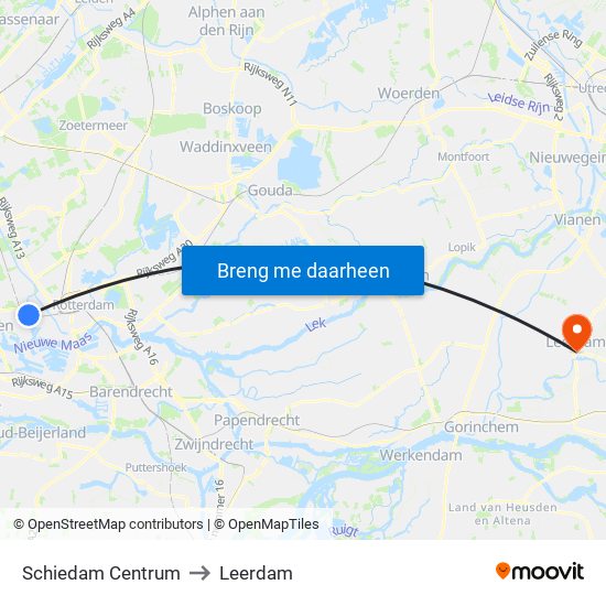 Schiedam Centrum to Leerdam map