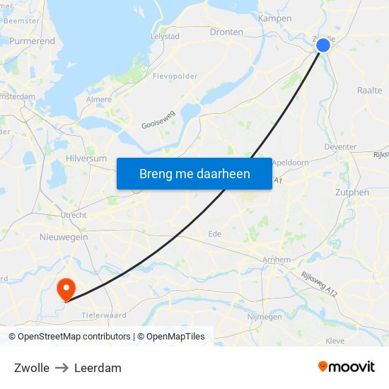 Zwolle to Leerdam map