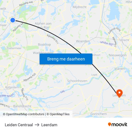 Leiden Centraal to Leerdam map