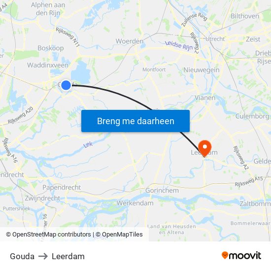 Gouda to Leerdam map