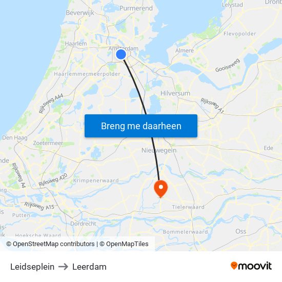 Leidseplein to Leerdam map