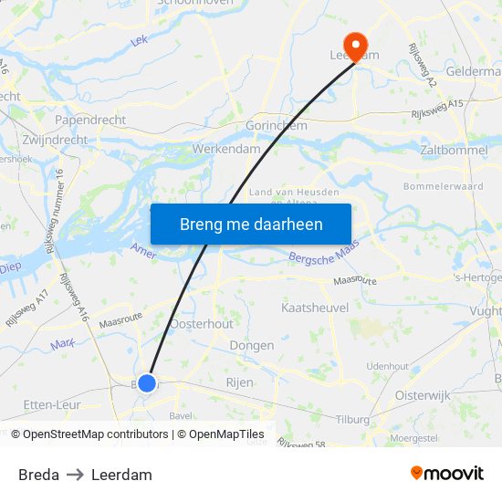 Breda to Leerdam map