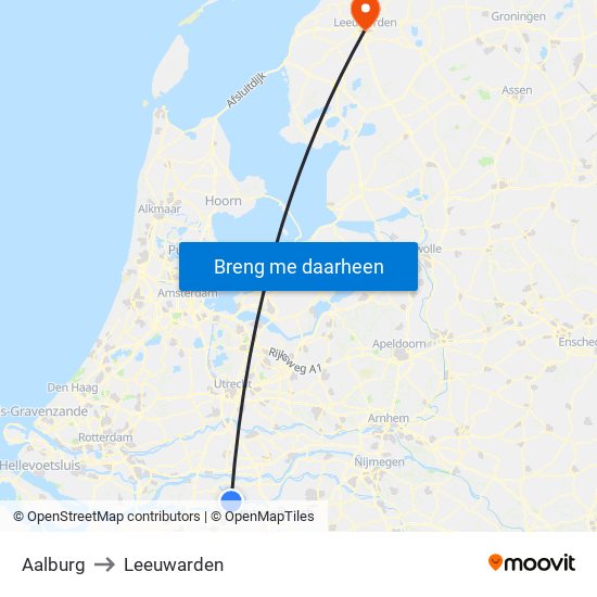 Aalburg to Leeuwarden map