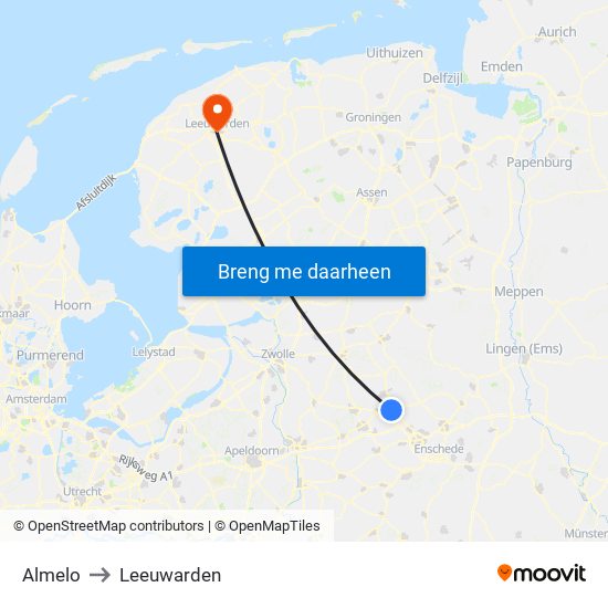 Almelo to Leeuwarden map
