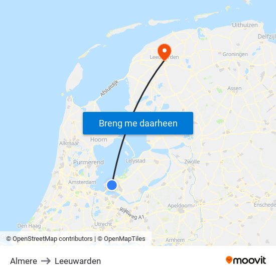 Almere to Leeuwarden map