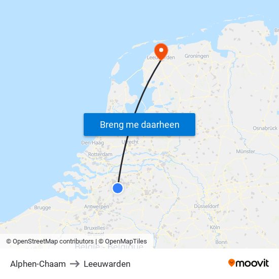 Alphen-Chaam to Leeuwarden map