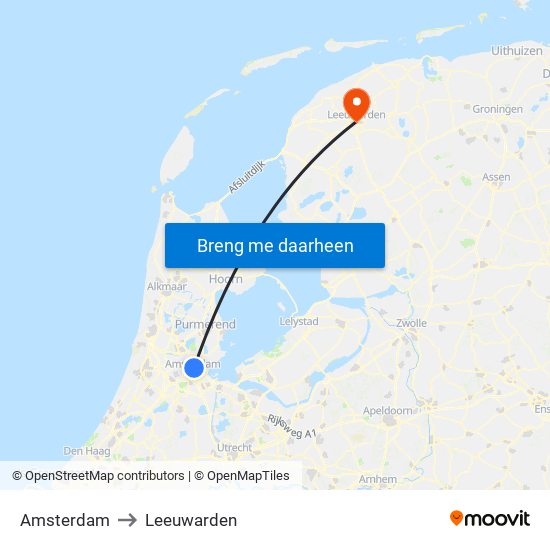 Amsterdam to Leeuwarden map