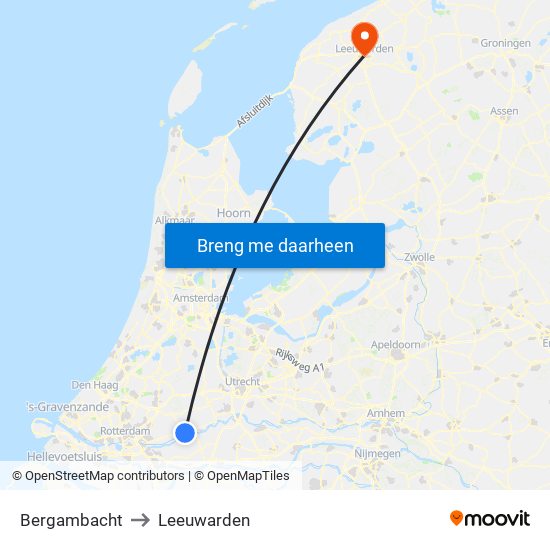 Bergambacht to Leeuwarden map