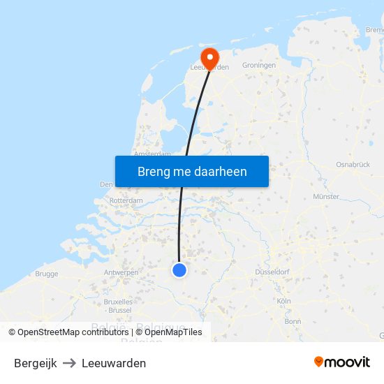 Bergeijk to Leeuwarden map