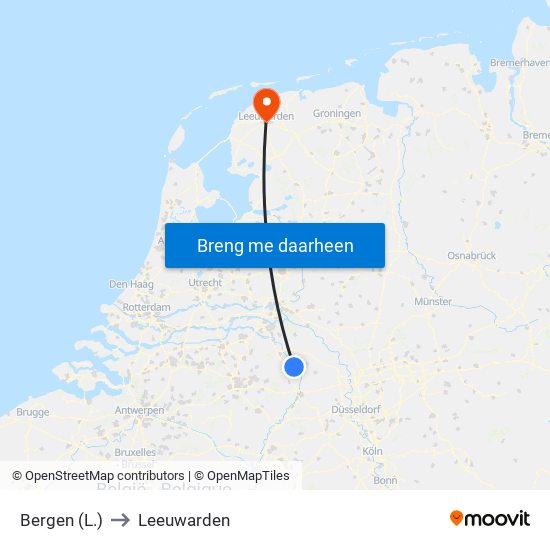 Bergen (L.) to Leeuwarden map