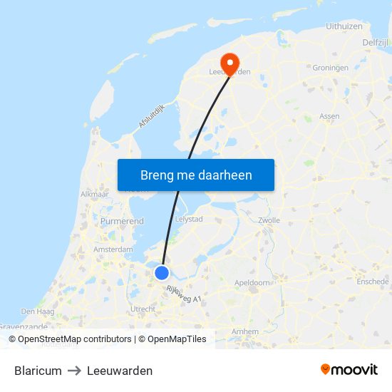 Blaricum to Leeuwarden map