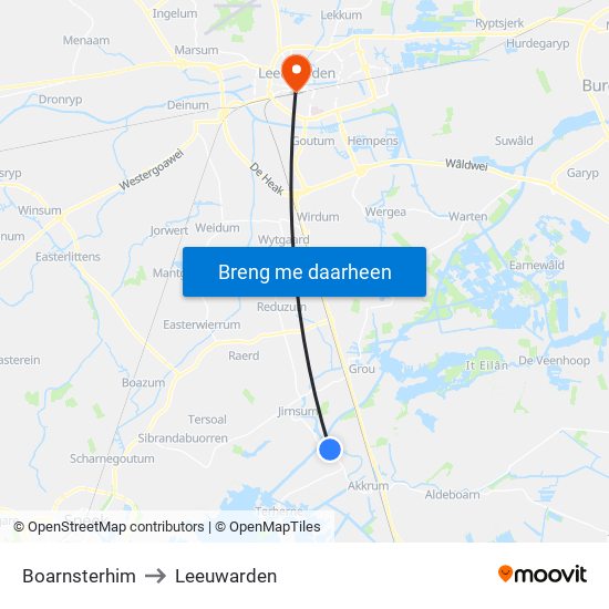Boarnsterhim to Leeuwarden map