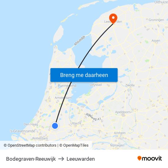 Bodegraven-Reeuwijk to Leeuwarden map