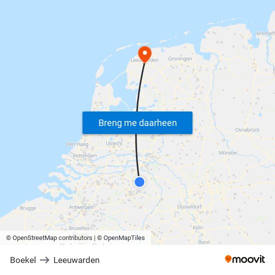 Boekel to Leeuwarden map