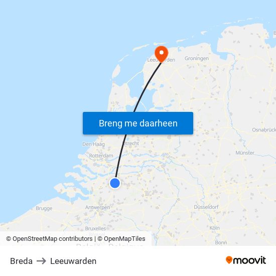 Breda to Leeuwarden map