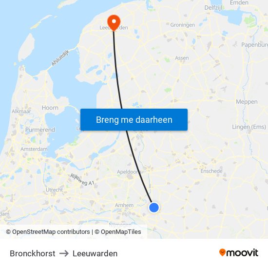 Bronckhorst to Leeuwarden map