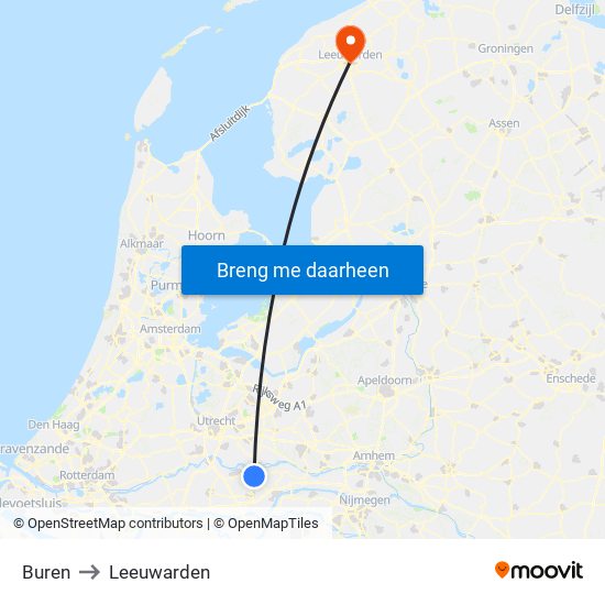 Buren to Leeuwarden map