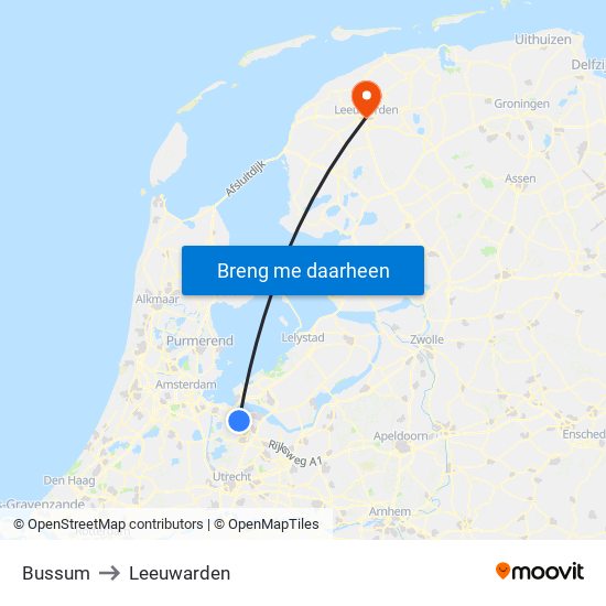 Bussum to Leeuwarden map