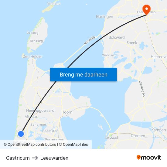 Castricum to Leeuwarden map