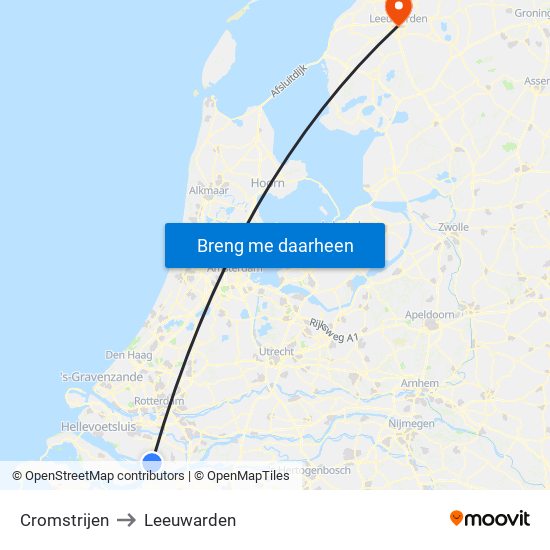 Cromstrijen to Leeuwarden map
