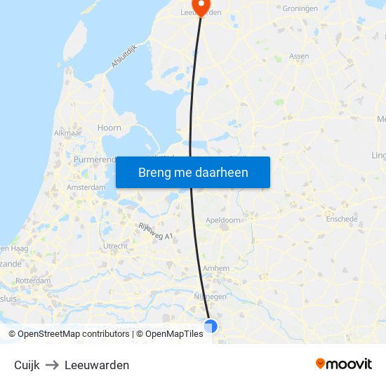 Cuijk to Leeuwarden map