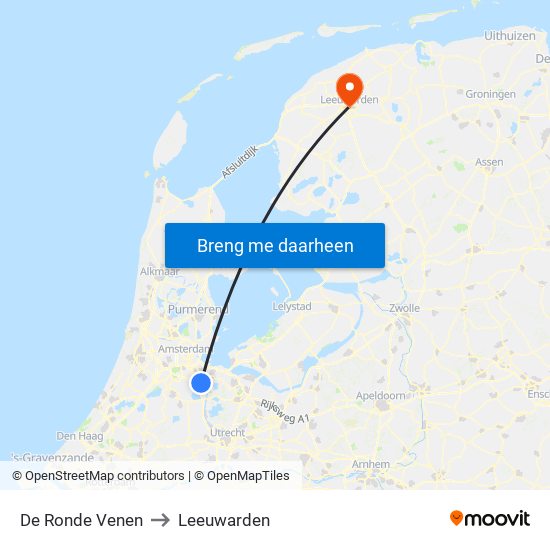 De Ronde Venen to Leeuwarden map