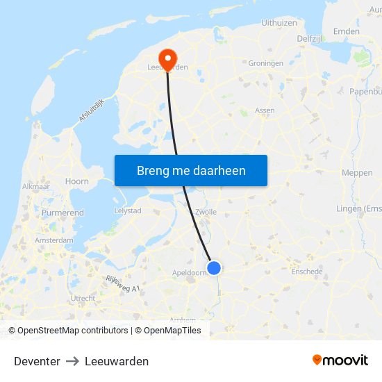 Deventer to Leeuwarden map
