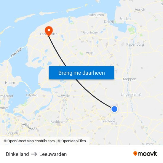 Dinkelland to Leeuwarden map