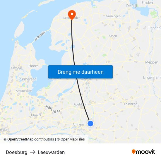Doesburg to Leeuwarden map