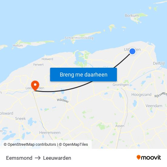 Eemsmond to Leeuwarden map