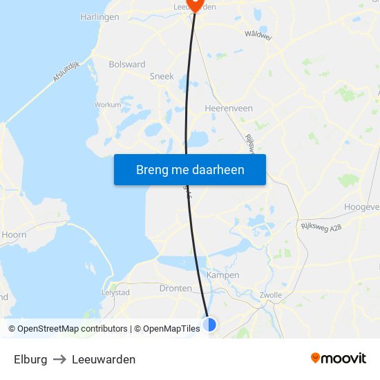 Elburg to Leeuwarden map