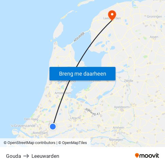 Gouda to Leeuwarden map