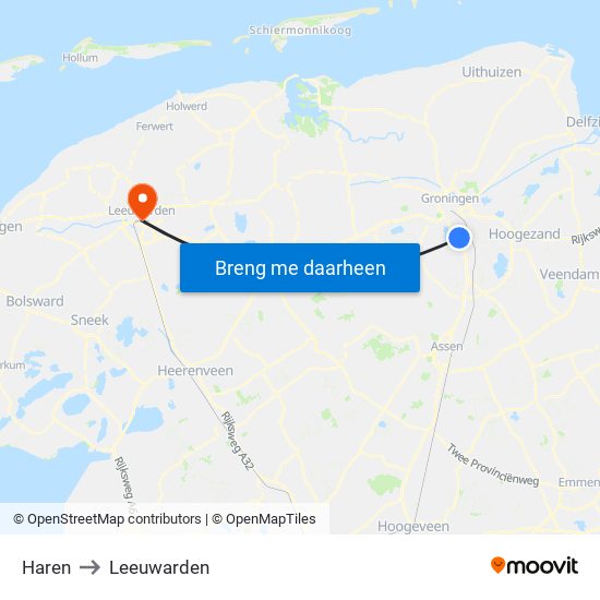 Haren to Leeuwarden map