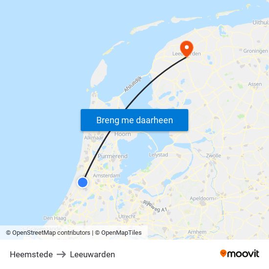Heemstede to Leeuwarden map